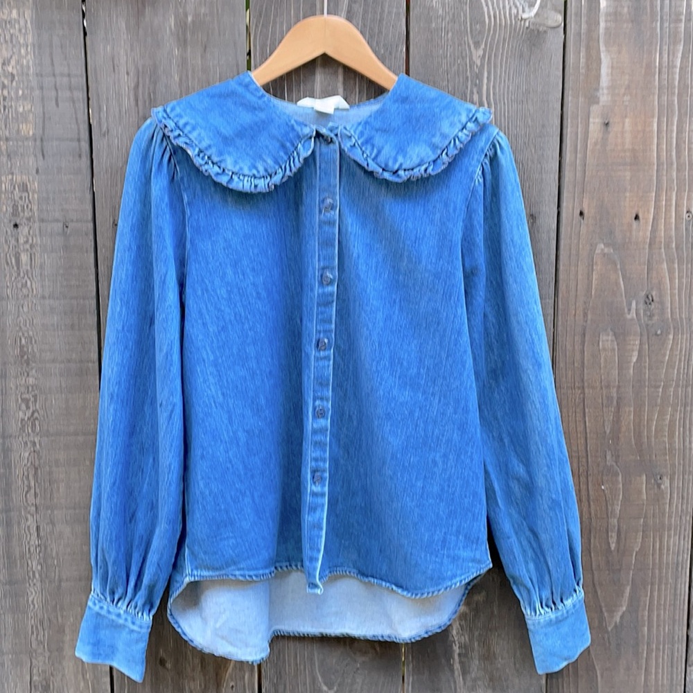 H&M button up Jean collar peasant cottage blouse shirt size med